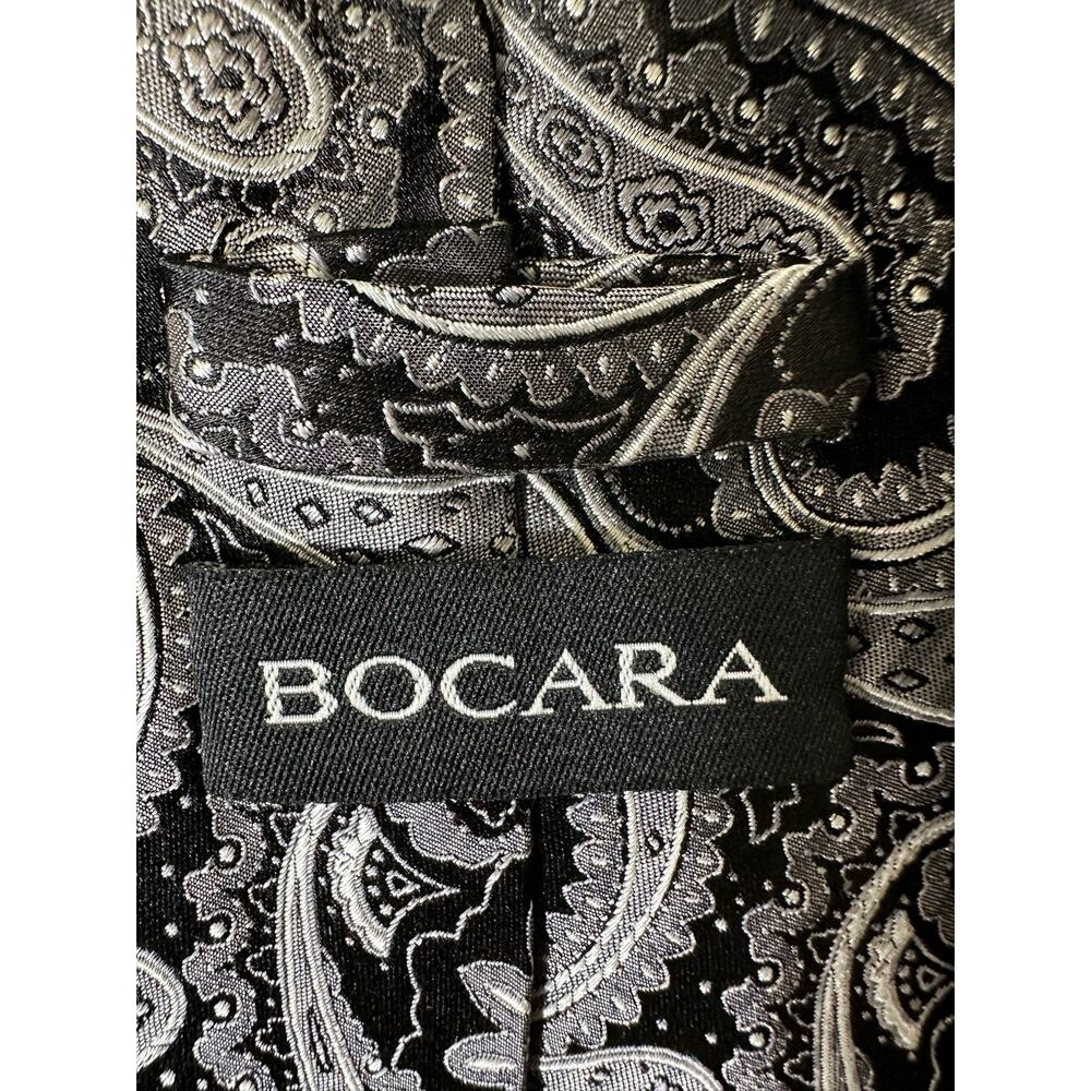 Italian Silk Neckties by Bocara - Bundle of 2 - Black & Silver Gray - Paisley - Picture 6 of 7